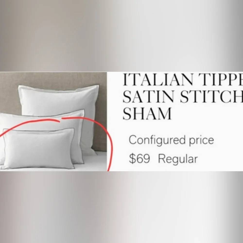 RESTORATION HARDWARE LUMBAR SHAM Italian tipped stitch white gray nwot